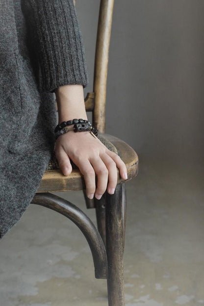 Black Wood & Rutilated Quartz Bracelet – Grounding, Strength & Inner Balance