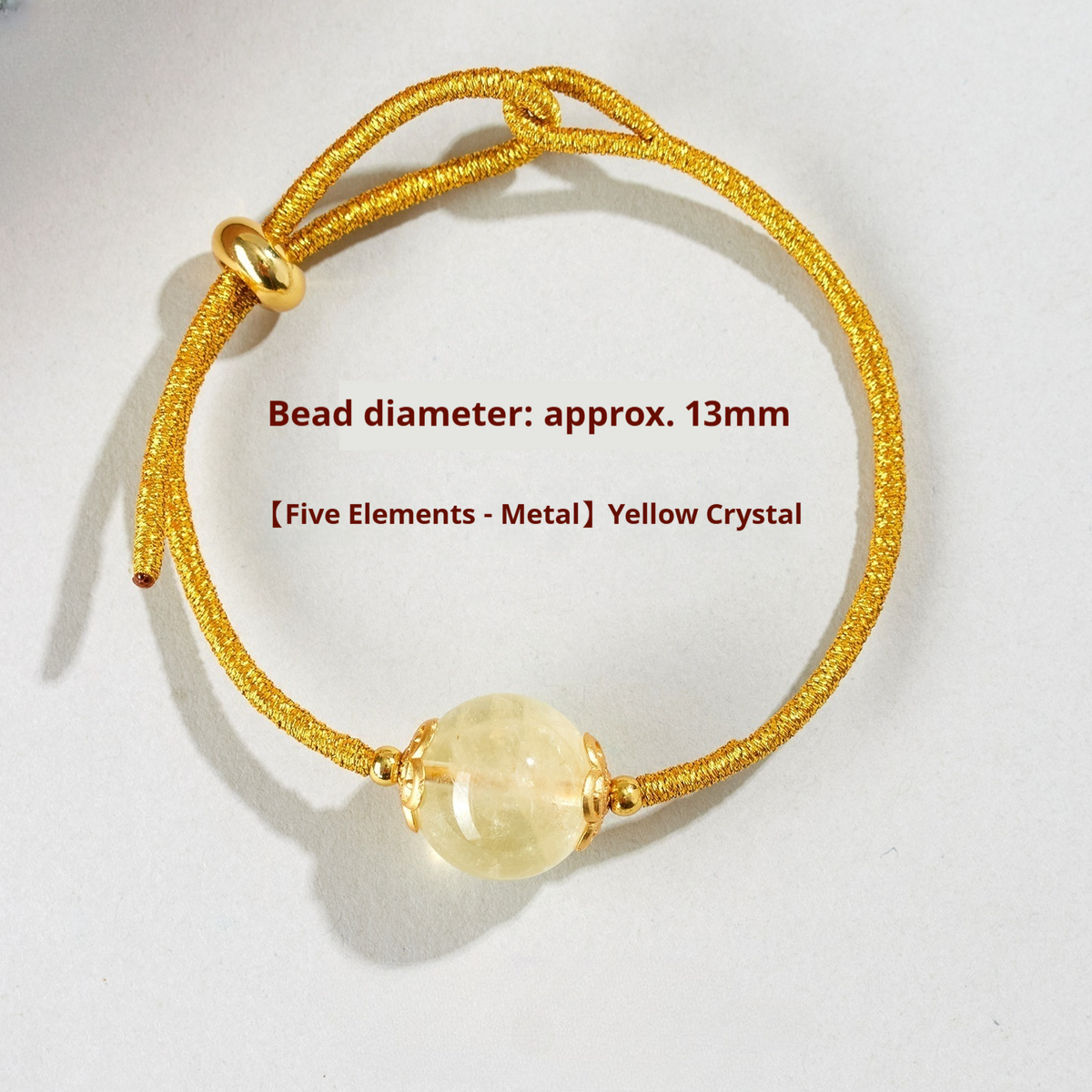 Five Elements Metal Yellow Crystal Cord Bracelet
