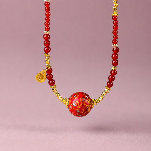 Fire Element — Radiant Vitality Lacquer Bead Necklace